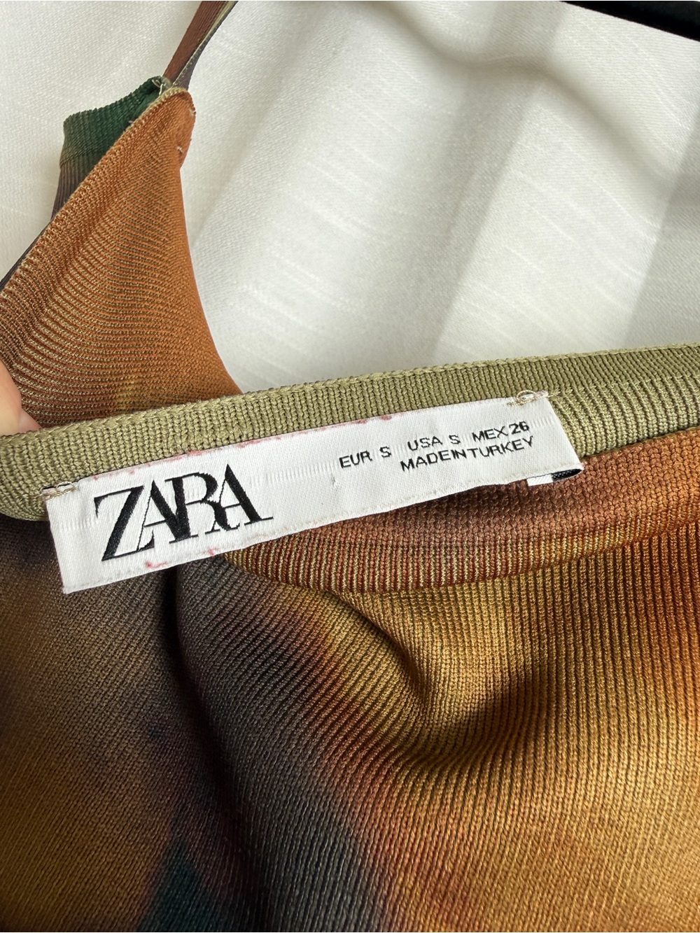 Zara Abstract Print Satin Midi Dress Brown Green Bodycon Slip Dress | Size S - Picture 12 of 13